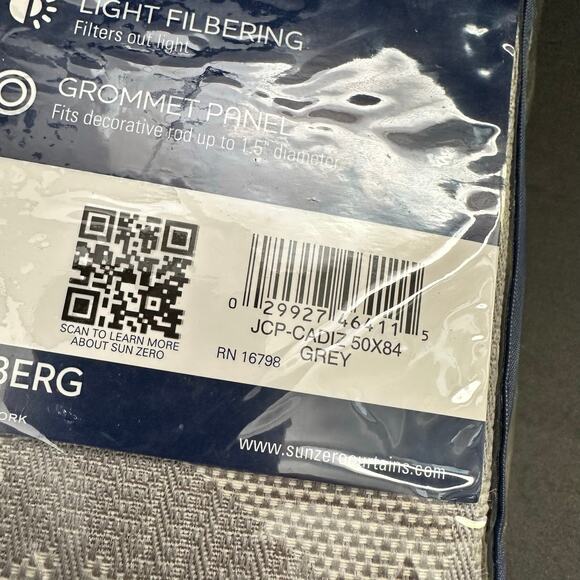 Sun Zero Room Darkening Window Curtain 50x84 Grey Cadiz 1 Grommet Panel - Picture 6 of 9